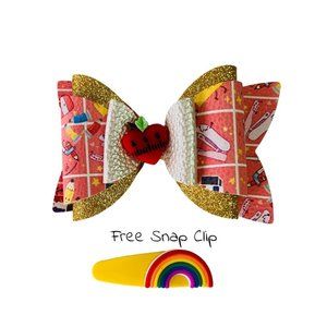 Back to School 4.5” Hair Bow Clips with Clay for Girls - Toddler Handmade NEW